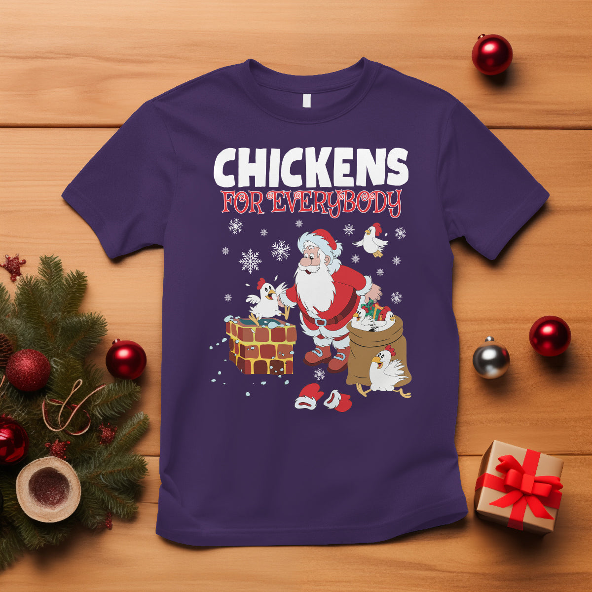Christmas T Shirt Chickens For Everybody Santa Present Chimney - Wonder Print Shop