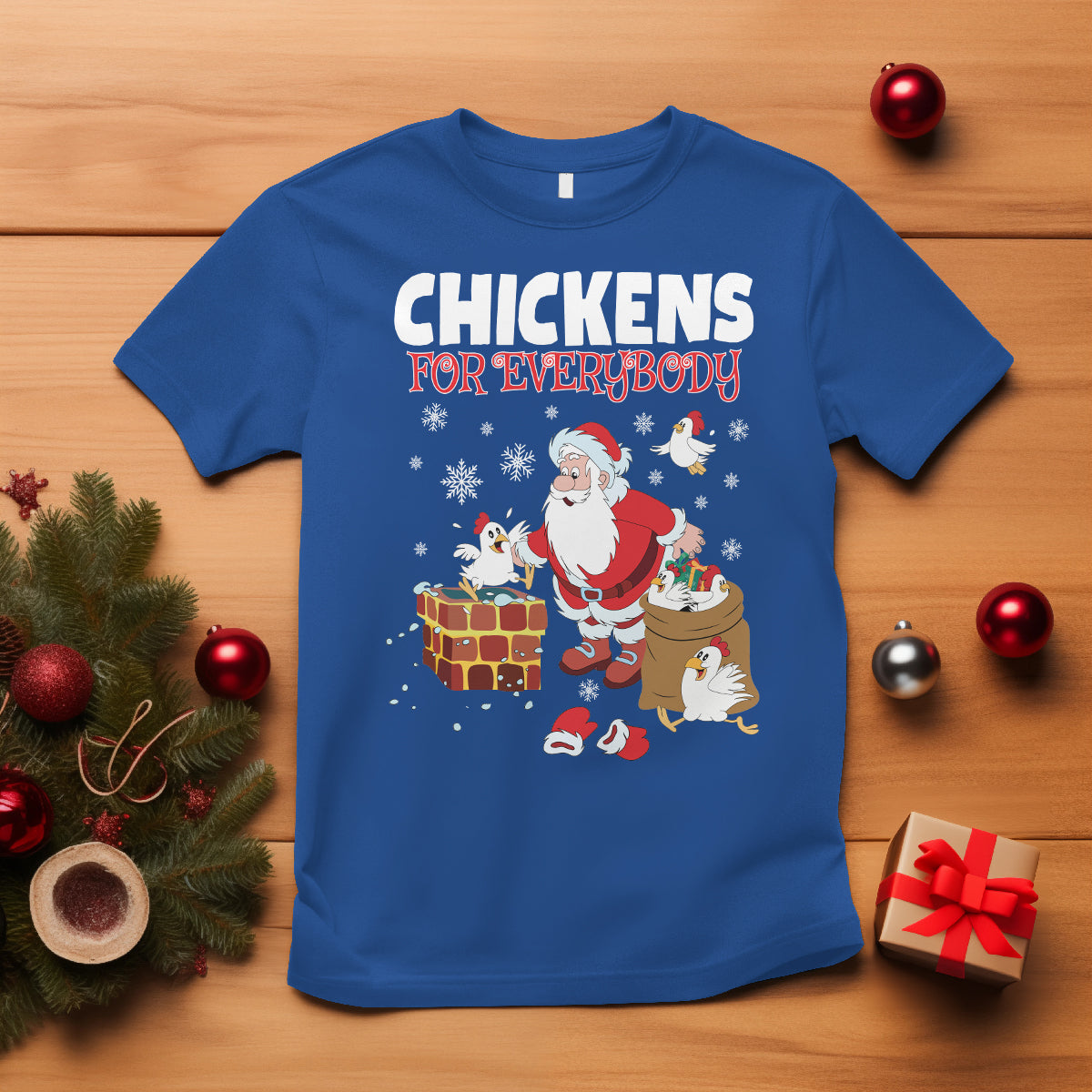 Christmas T Shirt Chickens For Everybody Santa Present Chimney - Wonder Print Shop