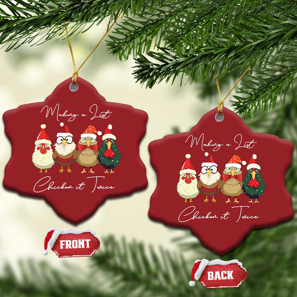 Funny Xmas Farmer Christmas Ornament Making A List Chicken It Twice - Wonder Print Shop