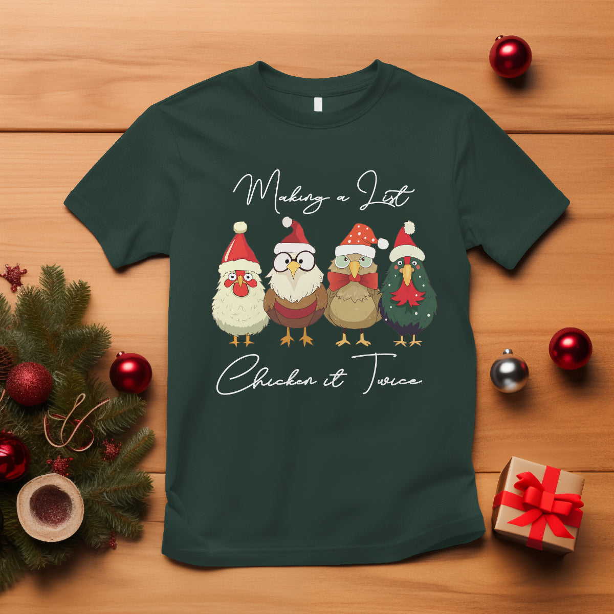 Christmas T Shirt Making A List Chicken It Twice Cute Santa Cuck - Wonder Print Shop