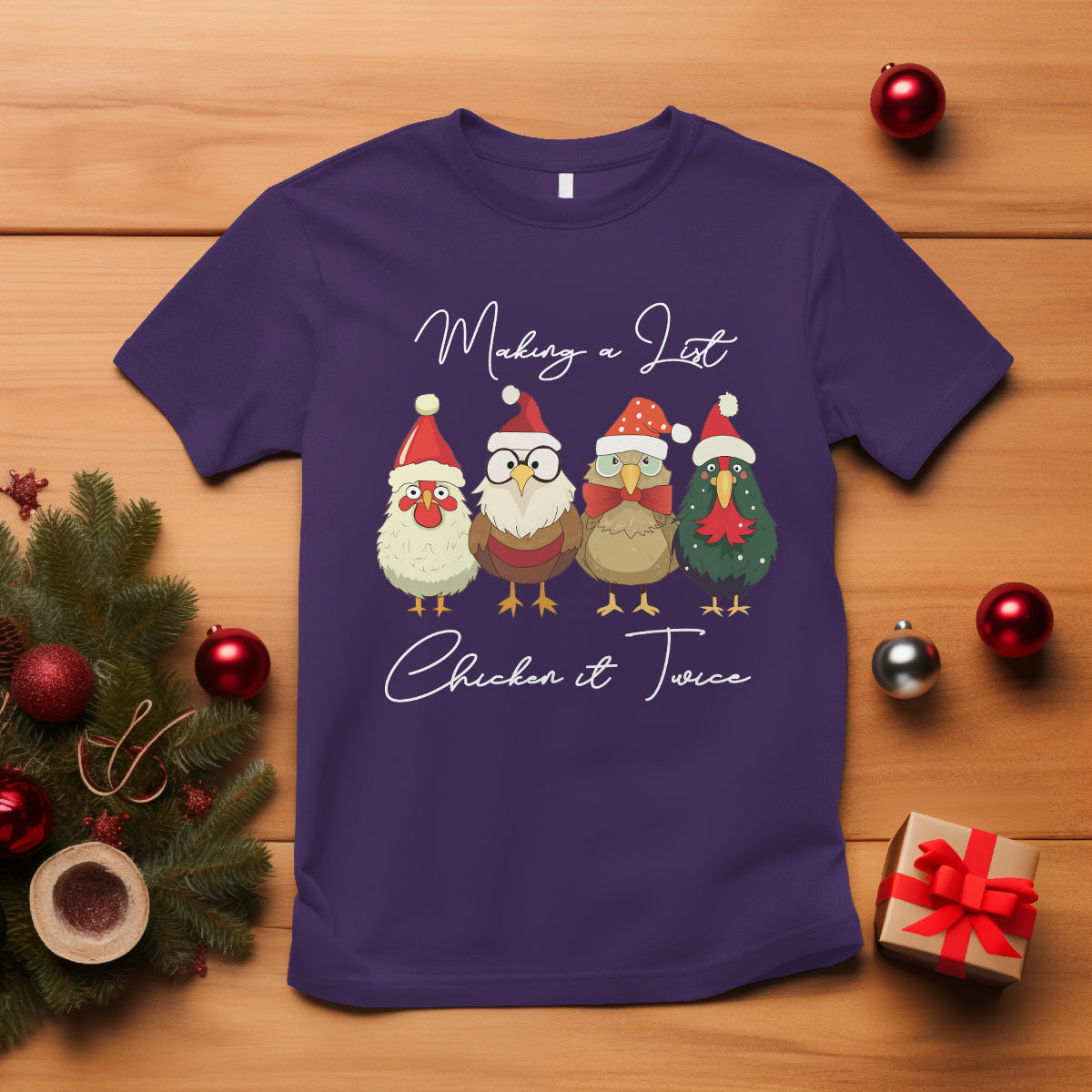 Christmas T Shirt Making A List Chicken It Twice Cute Santa Cuck - Wonder Print Shop