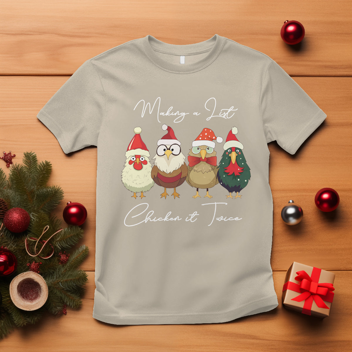Christmas T Shirt Making A List Chicken It Twice Cute Santa Cuck - Wonder Print Shop