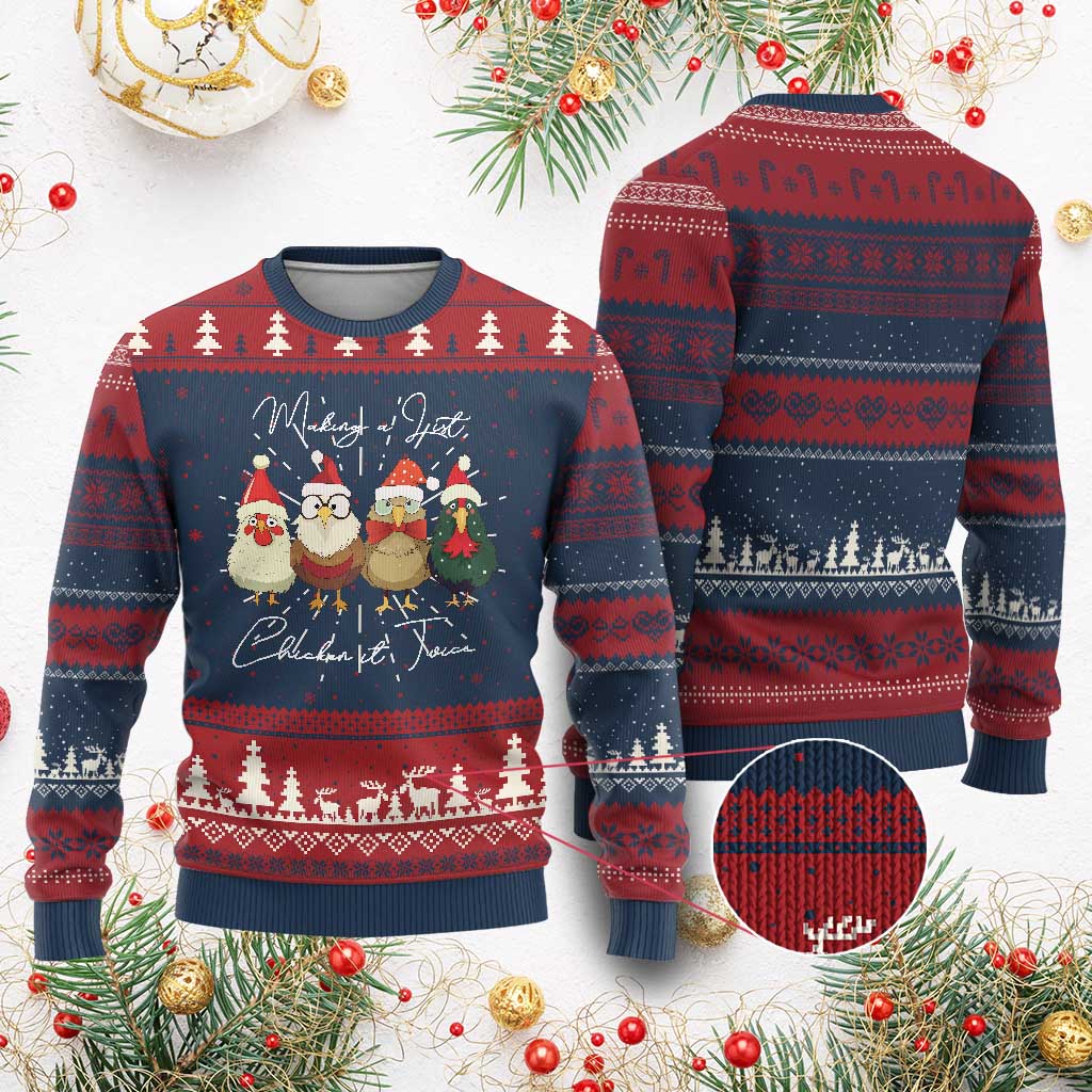 Funny Xmas Farmer Ugly Christmas Sweater Making A List Chicken It Twice - Wonder Print Shop