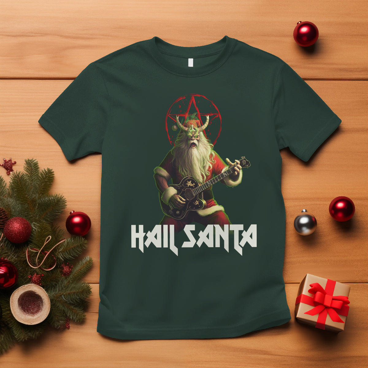 Hail Santa Sleigher Heavy Metal Ugly Christmas T Shirt - Wonder Print Shop