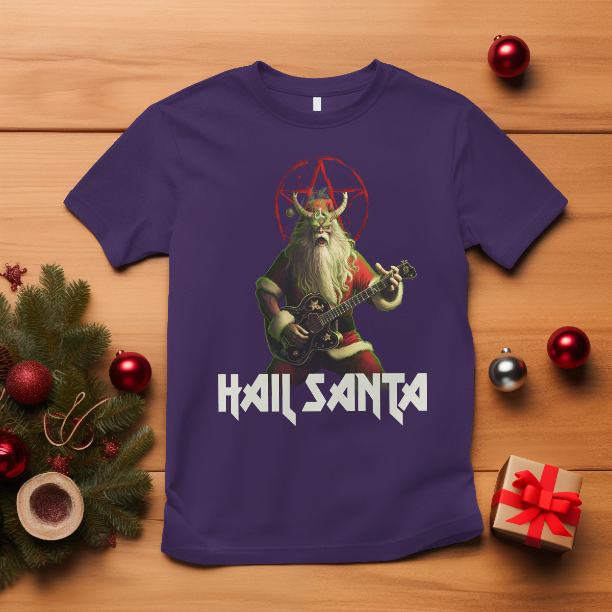 Hail Santa Sleigher Heavy Metal Ugly Christmas T Shirt - Wonder Print Shop
