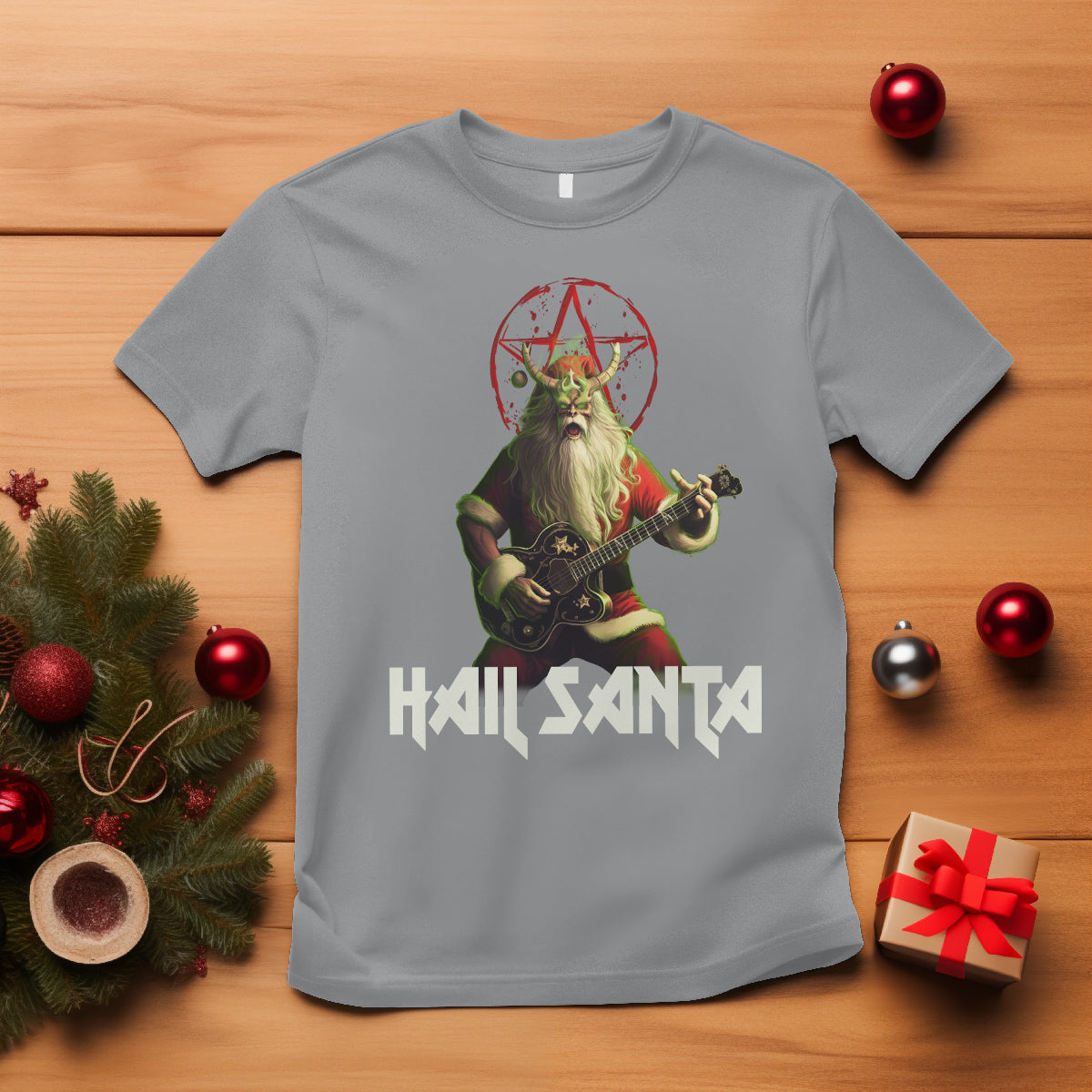 Hail Santa Sleigher Heavy Metal Ugly Christmas T Shirt - Wonder Print Shop