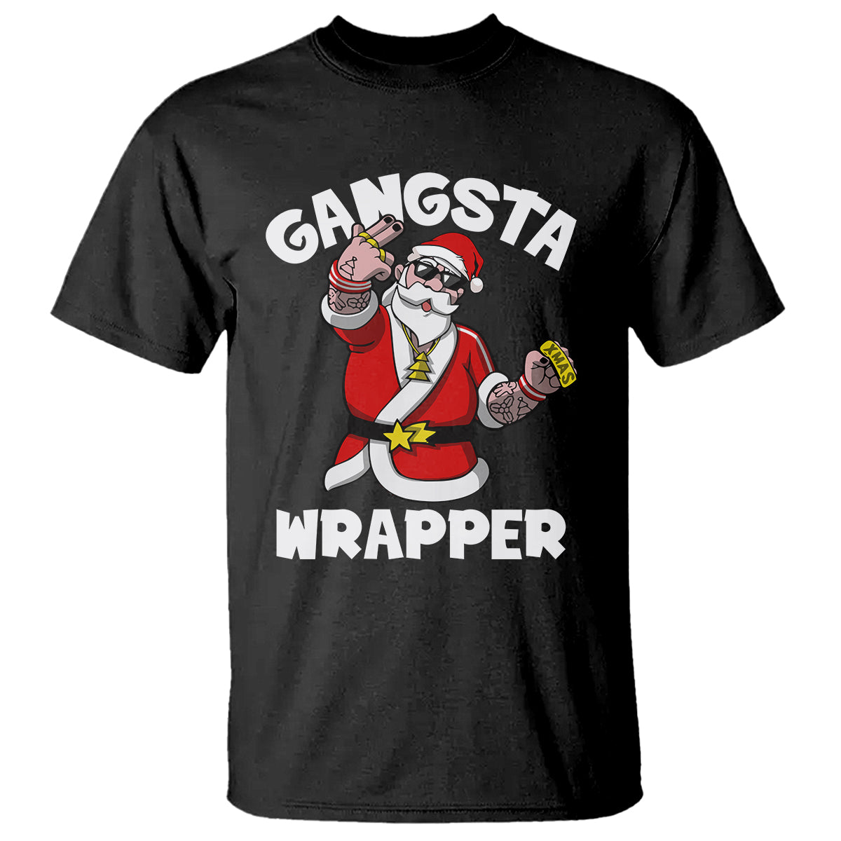 Christmas T Shirt Gangsta Wrapper Funny Santa Hip Hop - Wonder Print Shop