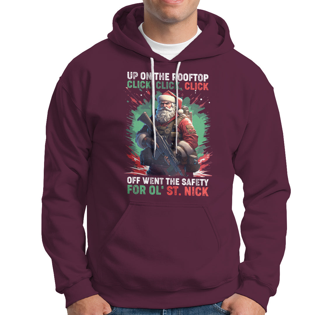 Christmas Hoodie Up On The Rooftop Click Click Click Santa Patriotic - Wonder Print Shop