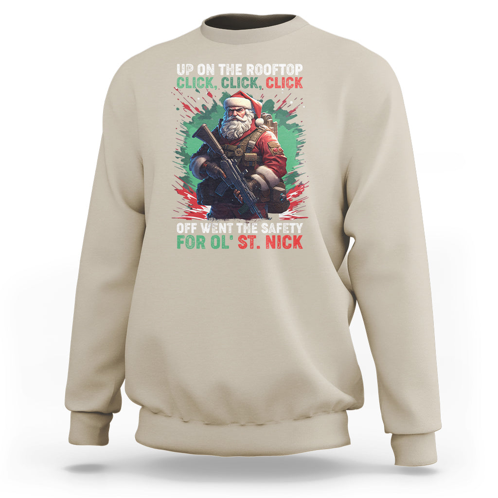 Christmas Sweatshirt Up On The Rooftop Click Click Click Santa Patriotic - Wonder Print Shop