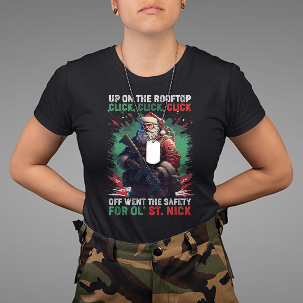 Christmas T Shirt Up On The Rooftop Click Click Click Santa Patriotic - Wonder Print Shop
