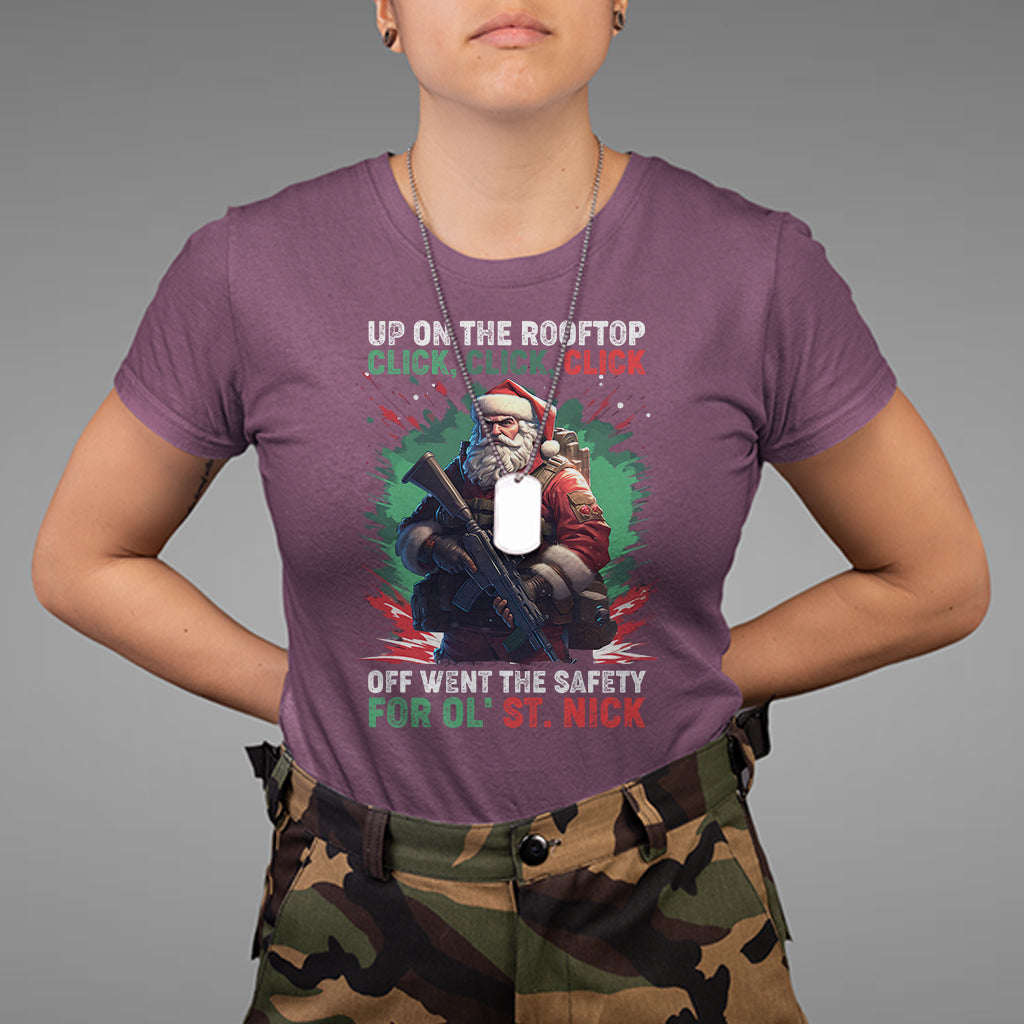 Christmas T Shirt Up On The Rooftop Click Click Click Santa Patriotic - Wonder Print Shop
