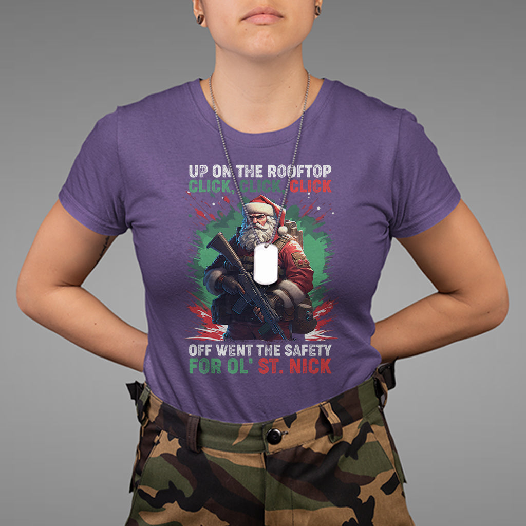 Christmas T Shirt Up On The Rooftop Click Click Click Santa Patriotic - Wonder Print Shop