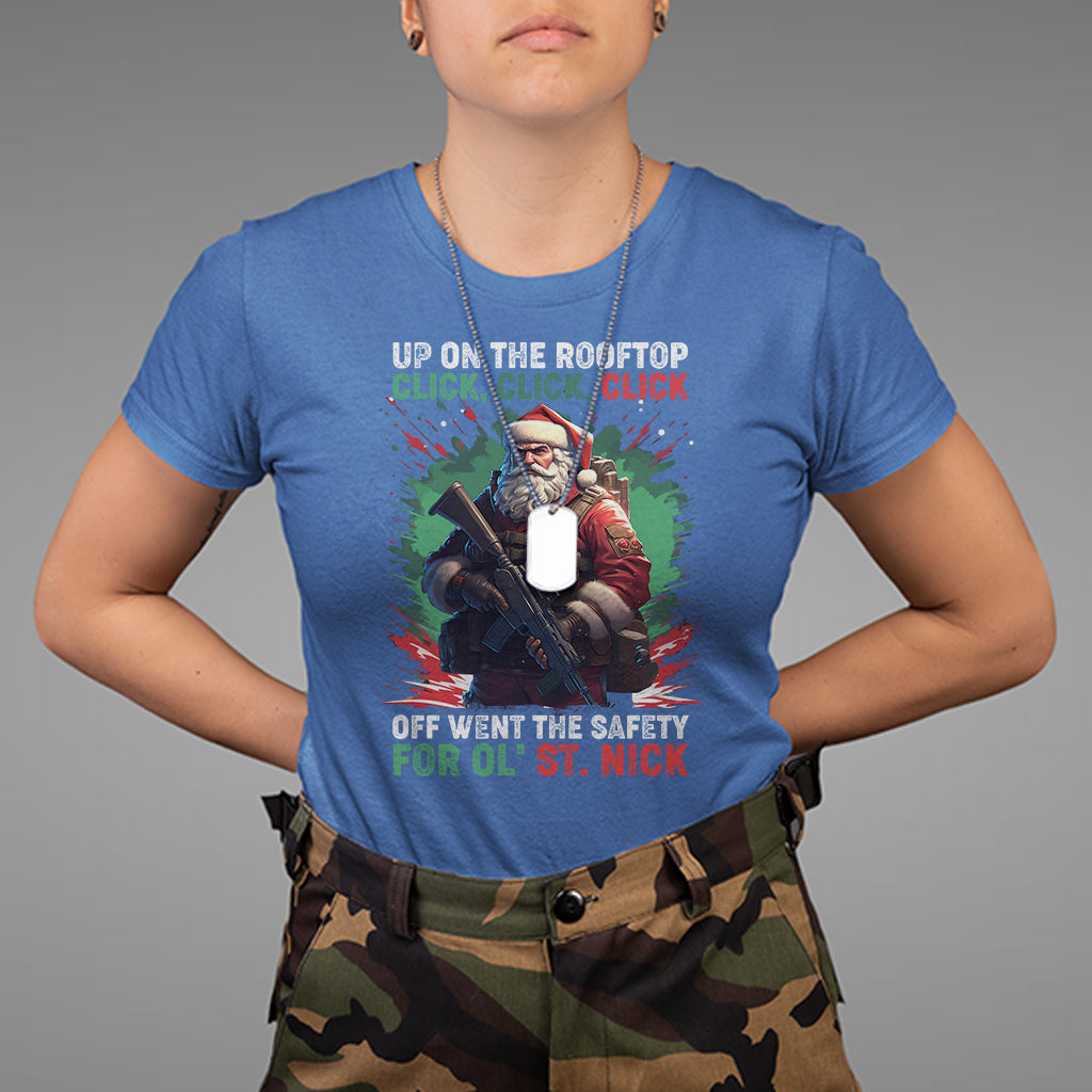 Christmas T Shirt Up On The Rooftop Click Click Click Santa Patriotic - Wonder Print Shop