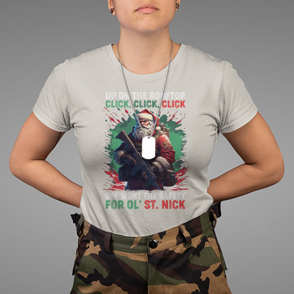 Christmas T Shirt Up On The Rooftop Click Click Click Santa Patriotic - Wonder Print Shop