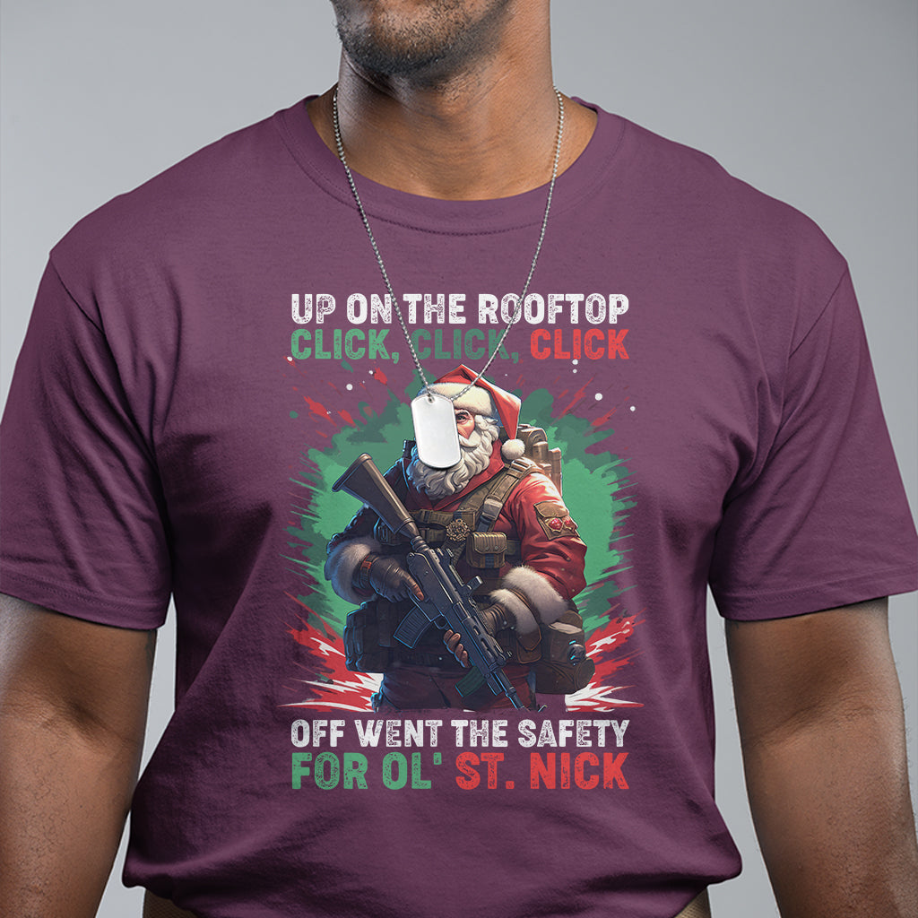Christmas T Shirt Up On The Rooftop Click Click Click Santa Patriotic - Wonder Print Shop