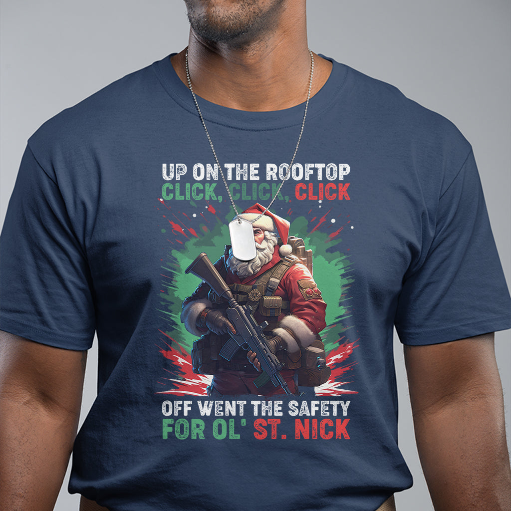 Christmas T Shirt Up On The Rooftop Click Click Click Santa Patriotic - Wonder Print Shop