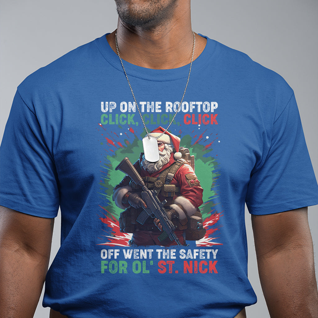 Christmas T Shirt Up On The Rooftop Click Click Click Santa Patriotic - Wonder Print Shop