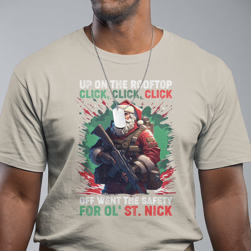 Christmas T Shirt Up On The Rooftop Click Click Click Santa Patriotic - Wonder Print Shop