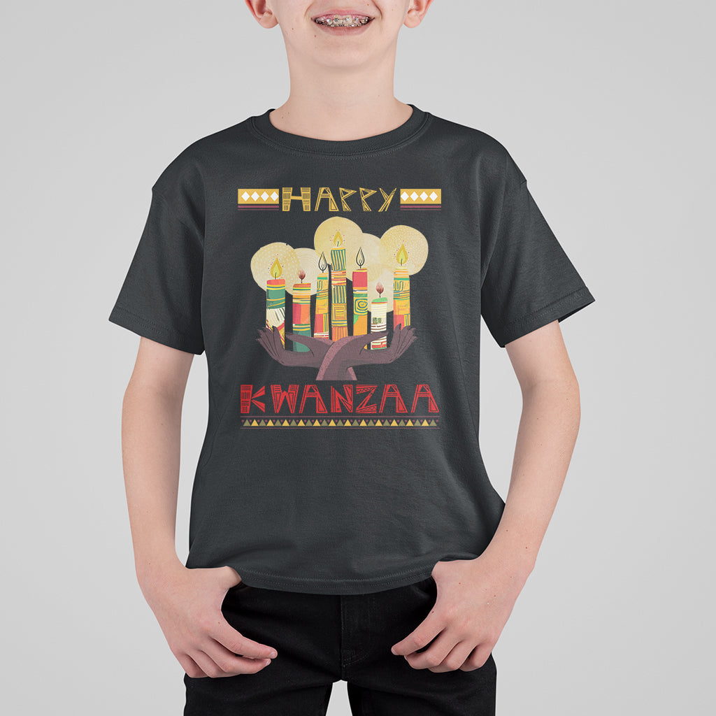 Christmas T Shirt For Kid Happy Kwanzaa African American Candles - Wonder Print Shop