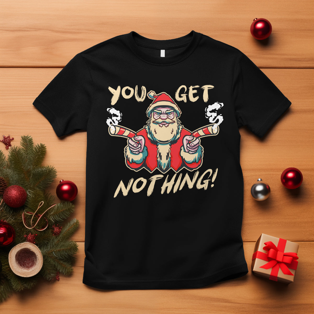 Christmas T Shirt Angry Santa Candy Gun You Get Nothing Cool Gangsta - Wonder Print Shop