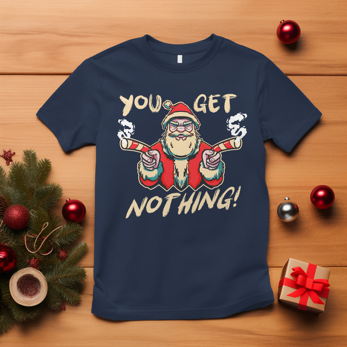 Christmas T Shirt Angry Santa Candy Gun You Get Nothing Cool Gangsta - Wonder Print Shop