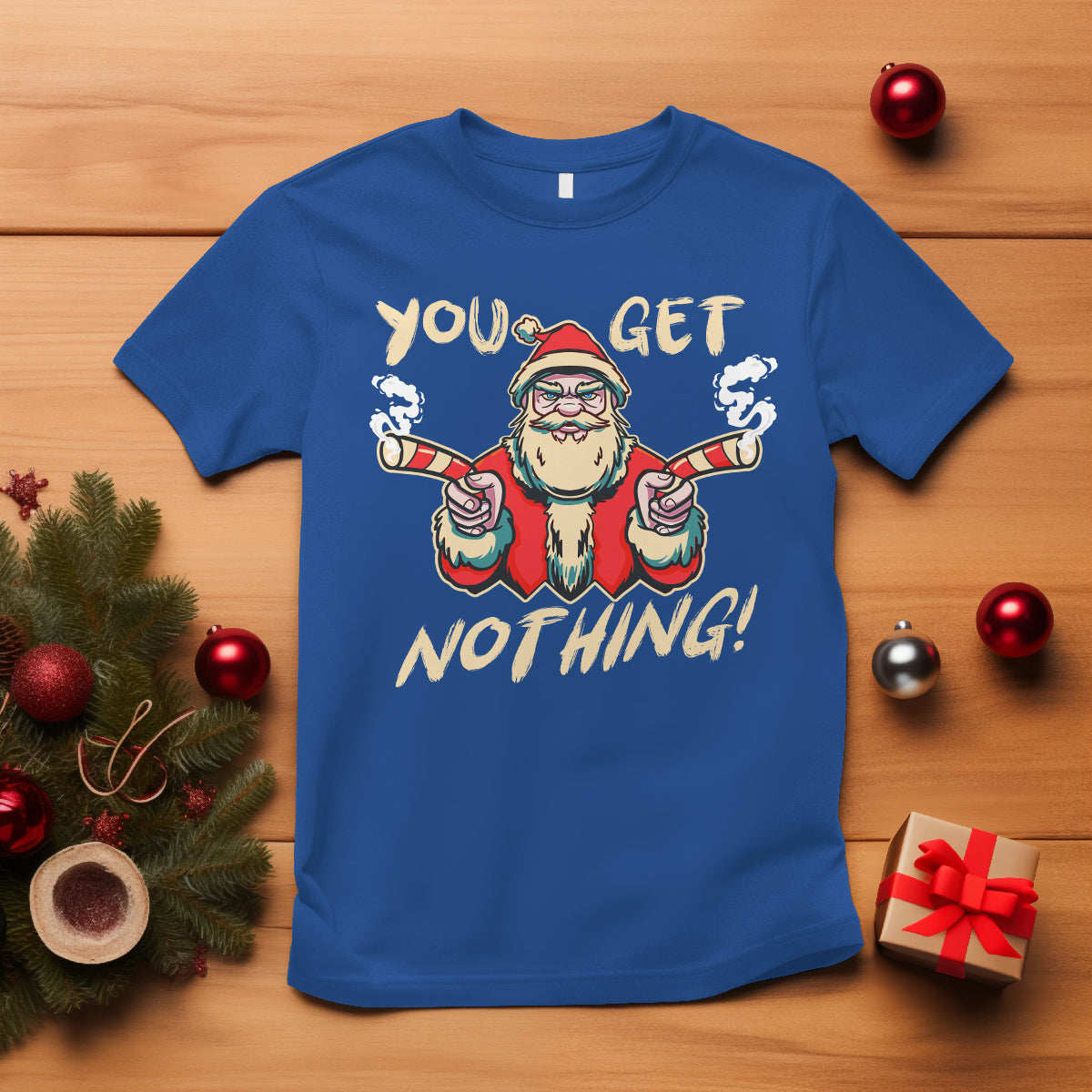Christmas T Shirt Angry Santa Candy Gun You Get Nothing Cool Gangsta - Wonder Print Shop