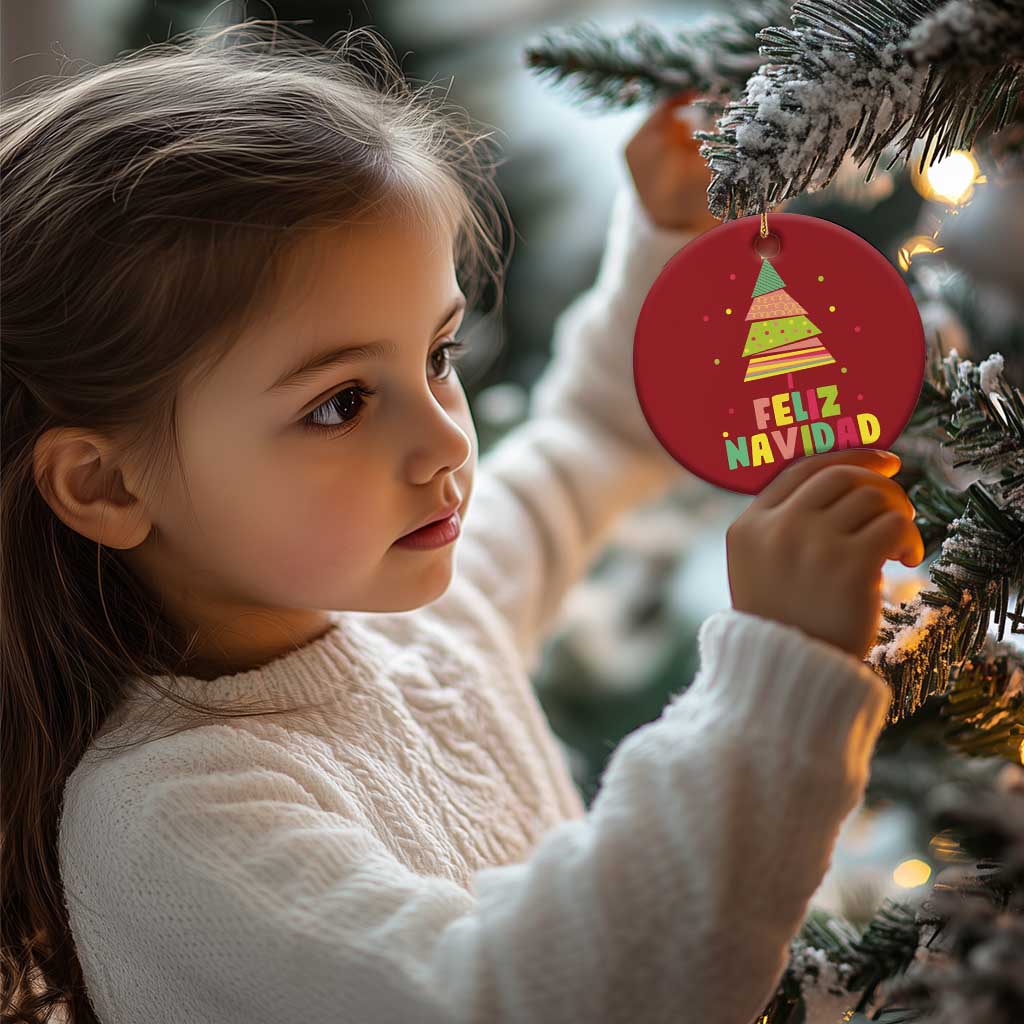 Feliz Navidad Colorful Xmas Tree Spanish Christmas Ornament - Wonder Print Shop