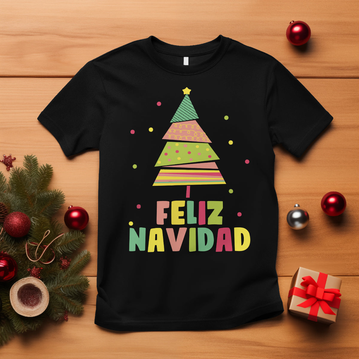 Feliz Navidad Colorful Xmas Tree Spanish Christmas T Shirt - Wonder Print Shop