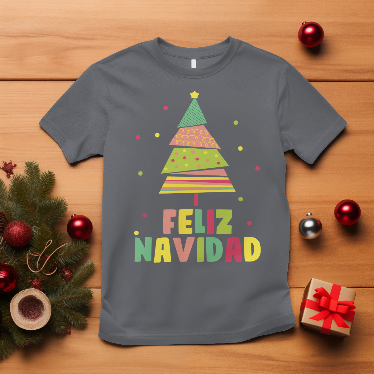 Feliz Navidad Colorful Xmas Tree Spanish Christmas T Shirt - Wonder Print Shop