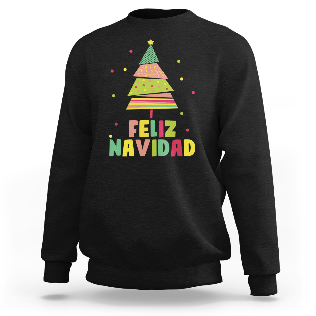 Feliz Navidad Colorful Xmas Tree Spanish Christmas Sweatshirt - Wonder Print Shop