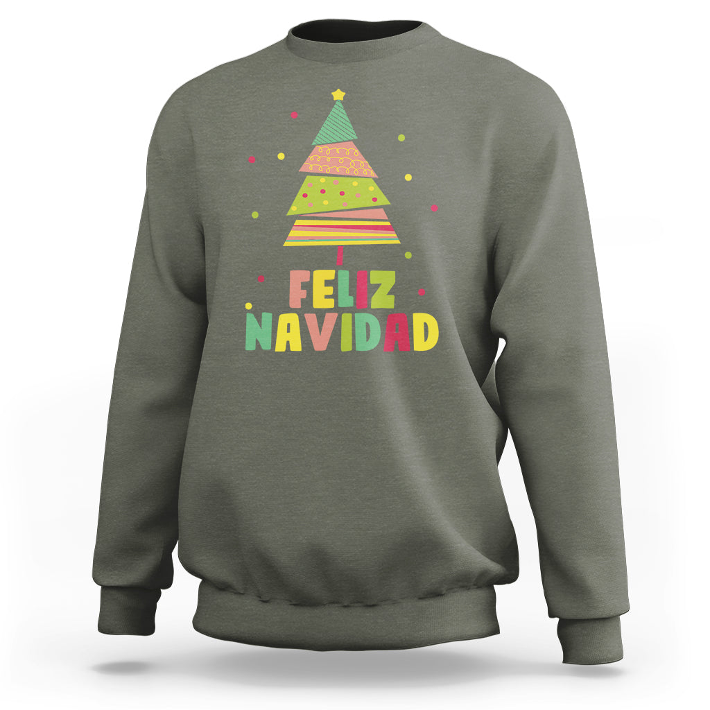 Feliz Navidad Colorful Xmas Tree Spanish Christmas Sweatshirt - Wonder Print Shop