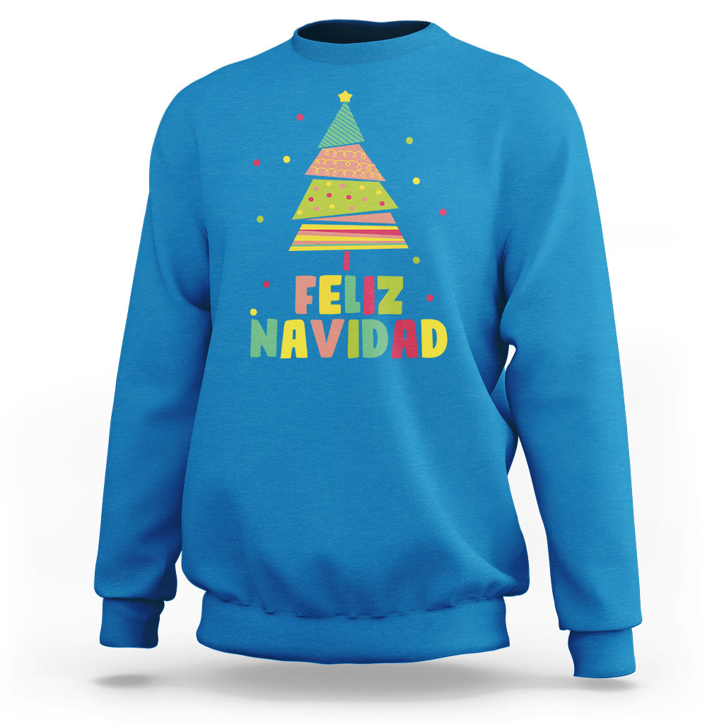 Feliz Navidad Colorful Xmas Tree Spanish Christmas Sweatshirt - Wonder Print Shop