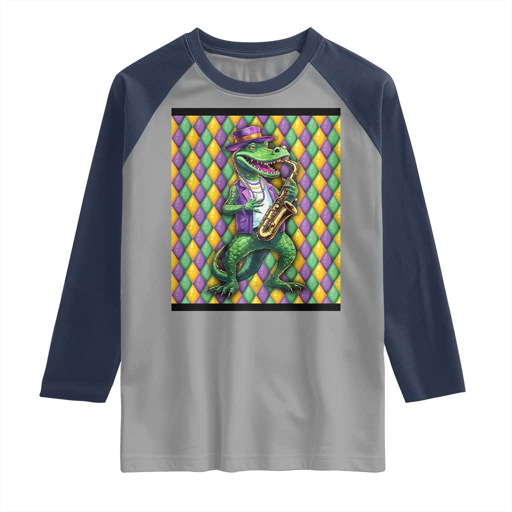 Mardi Gras Funny Alligator Crocodiles Jester Fat Tuesday New Orleans Raglan Shirt