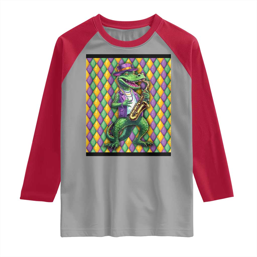 Mardi Gras Funny Alligator Crocodiles Jester Fat Tuesday New Orleans Raglan Shirt