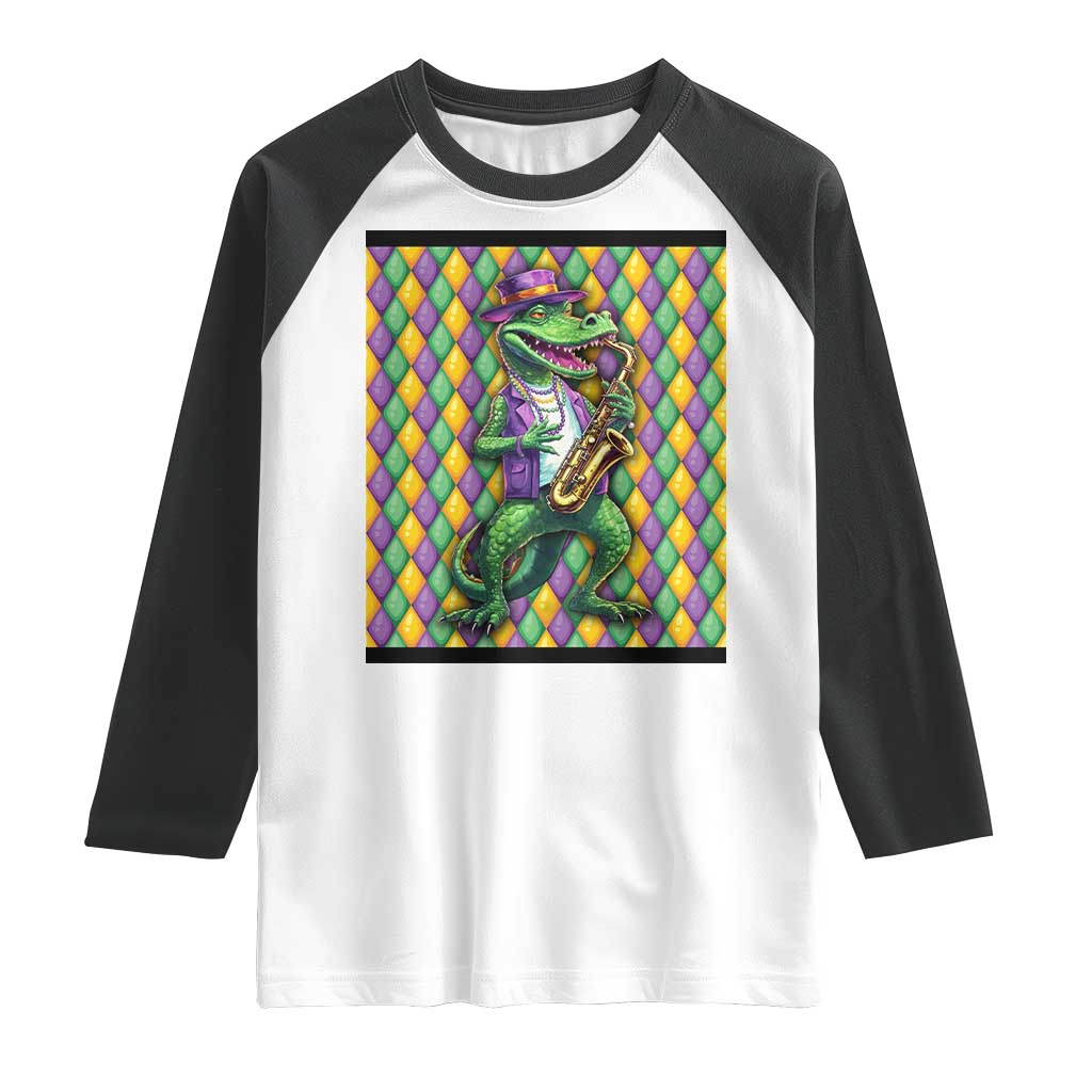 Mardi Gras Funny Alligator Crocodiles Jester Fat Tuesday New Orleans Raglan Shirt