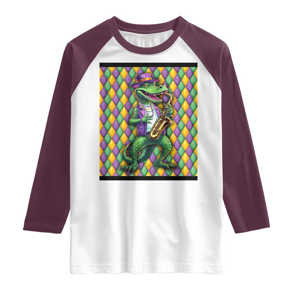 Mardi Gras Funny Alligator Crocodiles Jester Fat Tuesday New Orleans Raglan Shirt