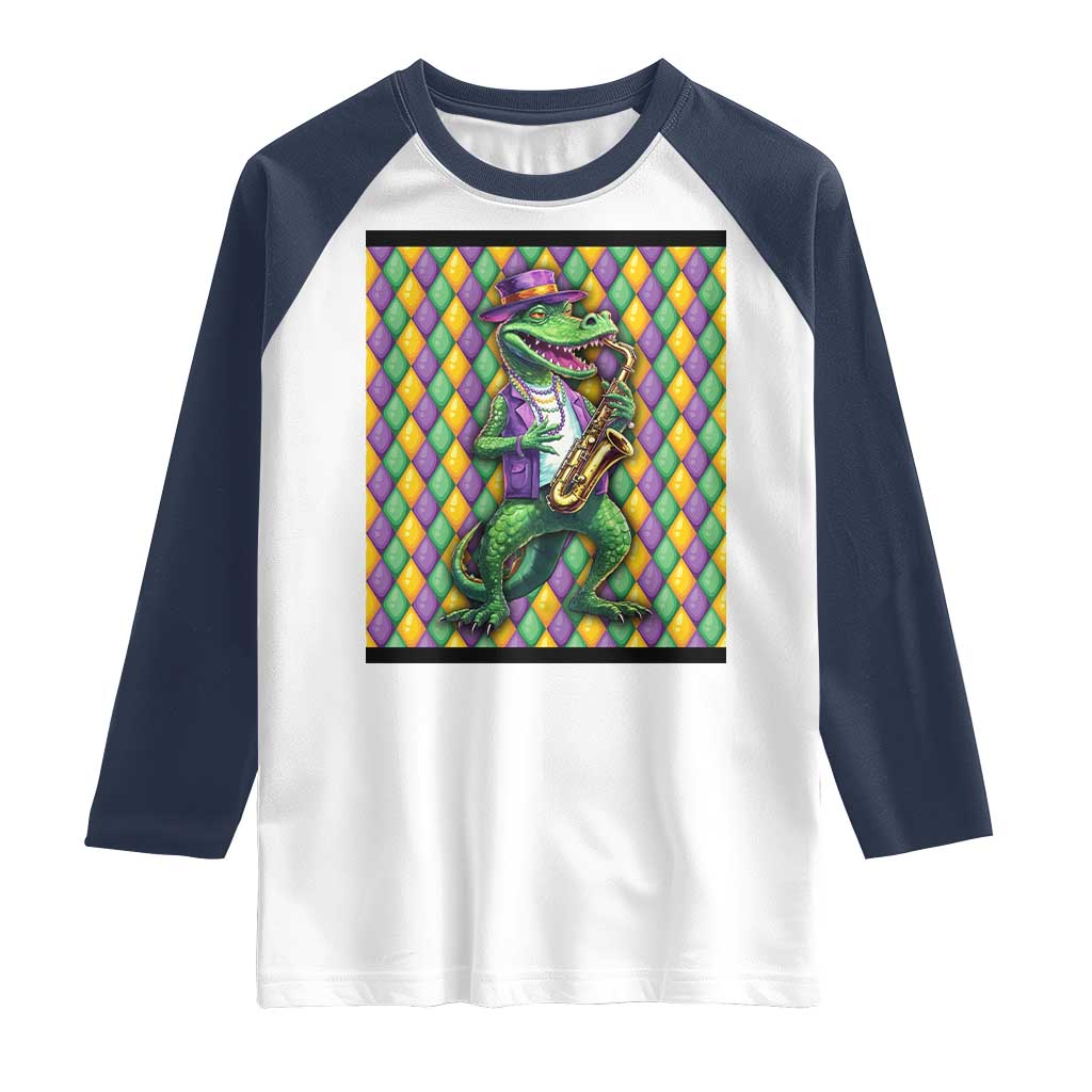 Mardi Gras Funny Alligator Crocodiles Jester Fat Tuesday New Orleans Raglan Shirt