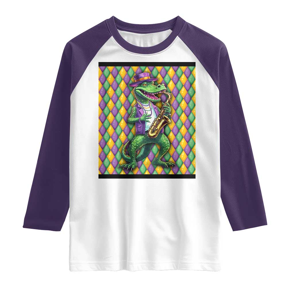 Mardi Gras Funny Alligator Crocodiles Jester Fat Tuesday New Orleans Raglan Shirt