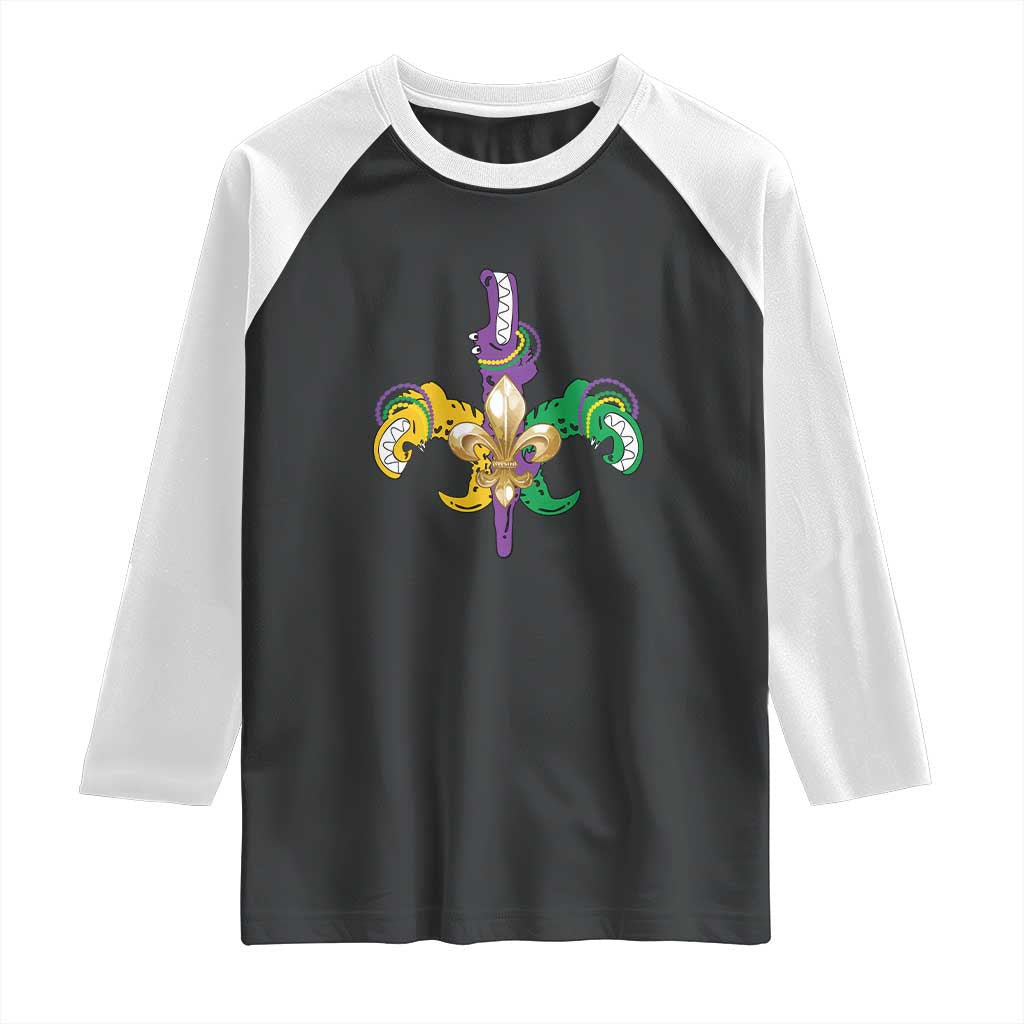 Mardi Gras Alligator Crocodiles Funny Fleur De Lis Raglan Shirt