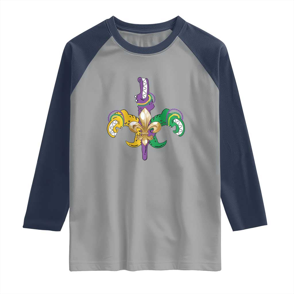Mardi Gras Alligator Crocodiles Funny Fleur De Lis Raglan Shirt
