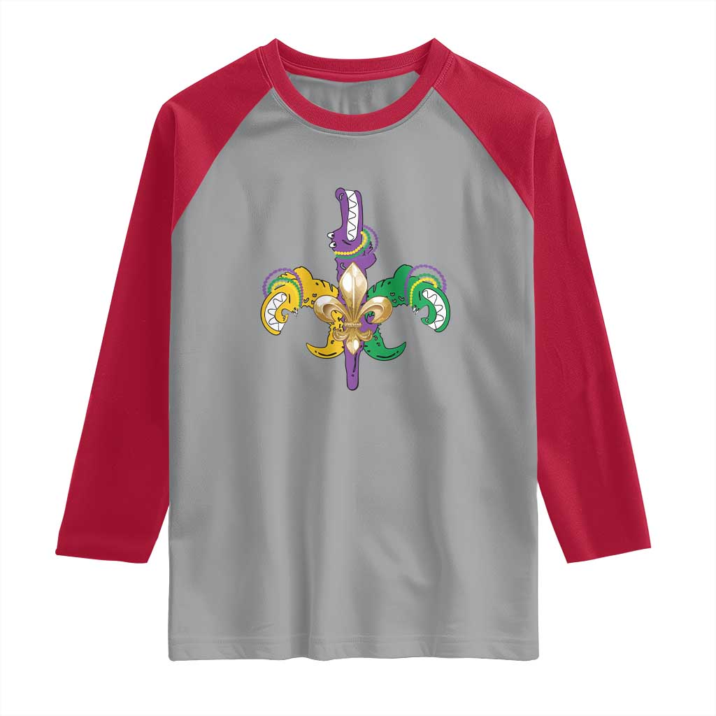 Mardi Gras Alligator Crocodiles Funny Fleur De Lis Raglan Shirt