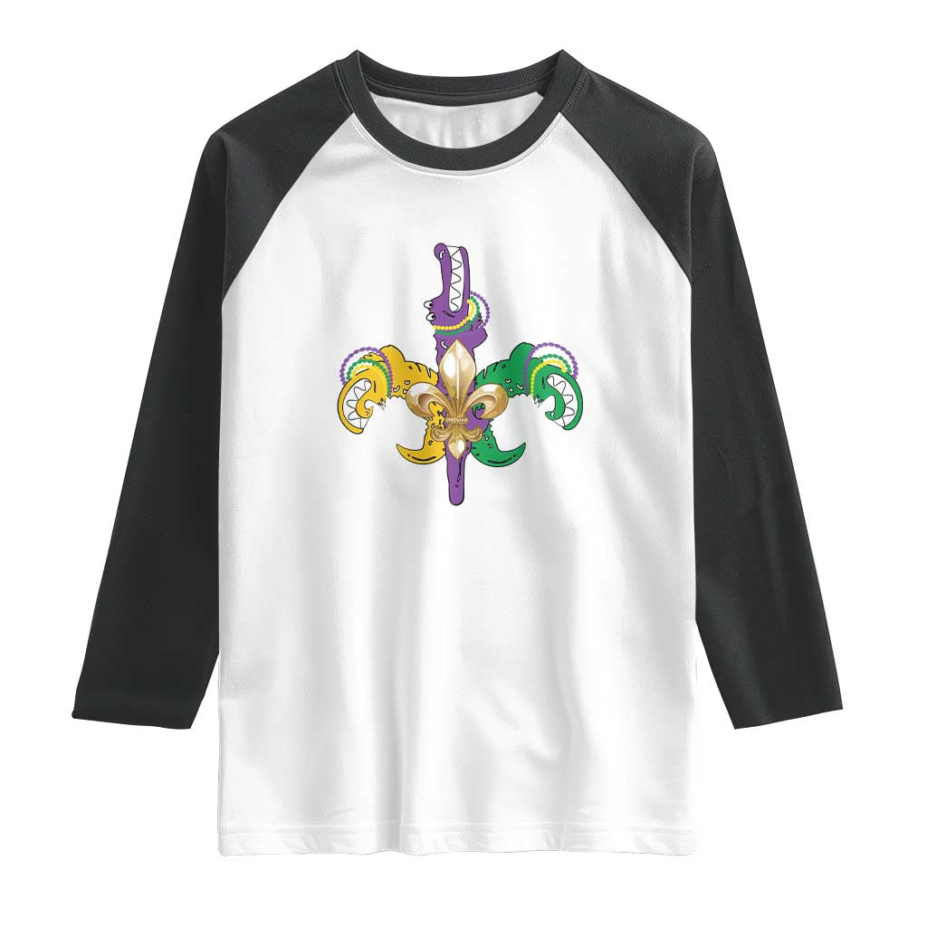 Mardi Gras Alligator Crocodiles Funny Fleur De Lis Raglan Shirt