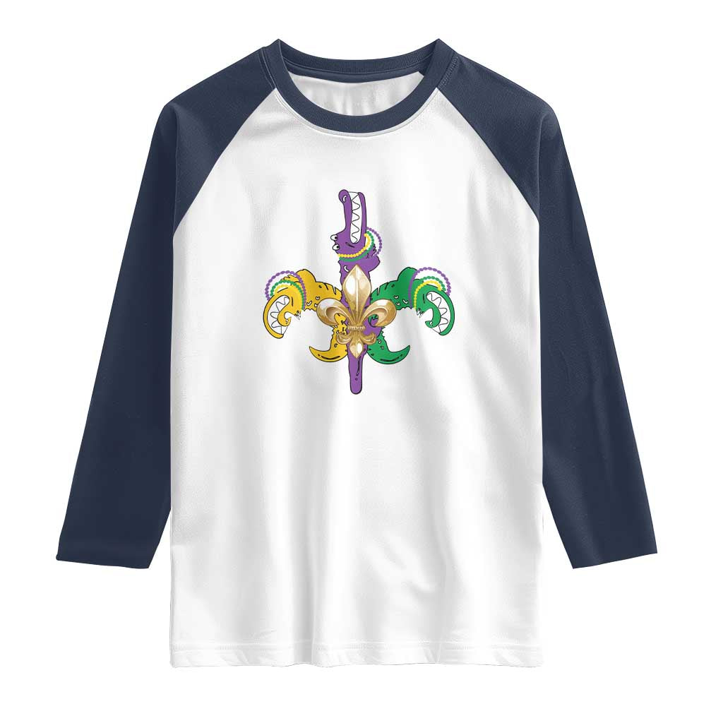 Mardi Gras Alligator Crocodiles Funny Fleur De Lis Raglan Shirt