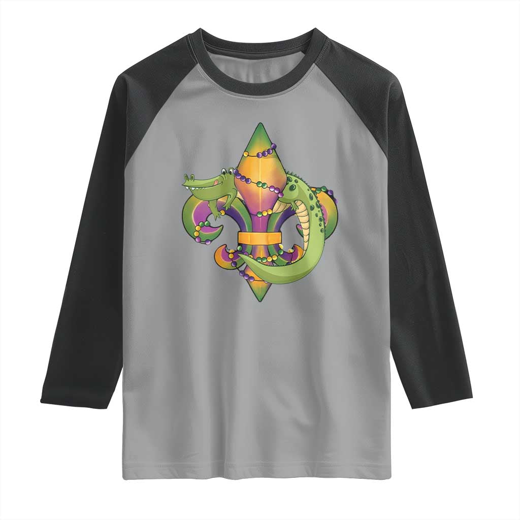 Mardi Gras Alligator Crocodiles Fleur De Lis Raglan Shirt