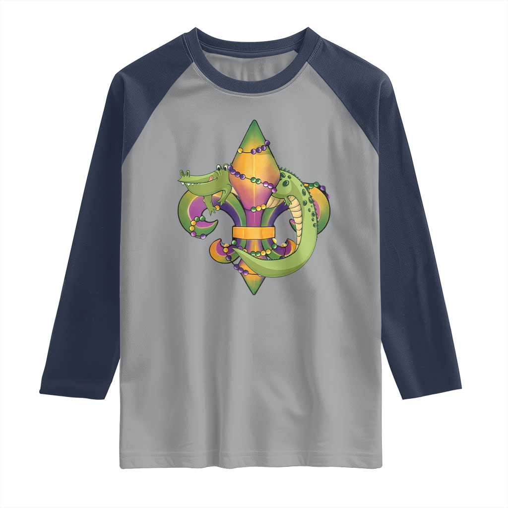 Mardi Gras Alligator Crocodiles Fleur De Lis Raglan Shirt