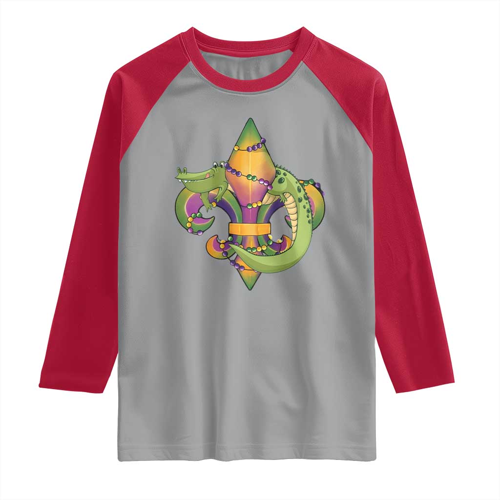 Mardi Gras Alligator Crocodiles Fleur De Lis Raglan Shirt