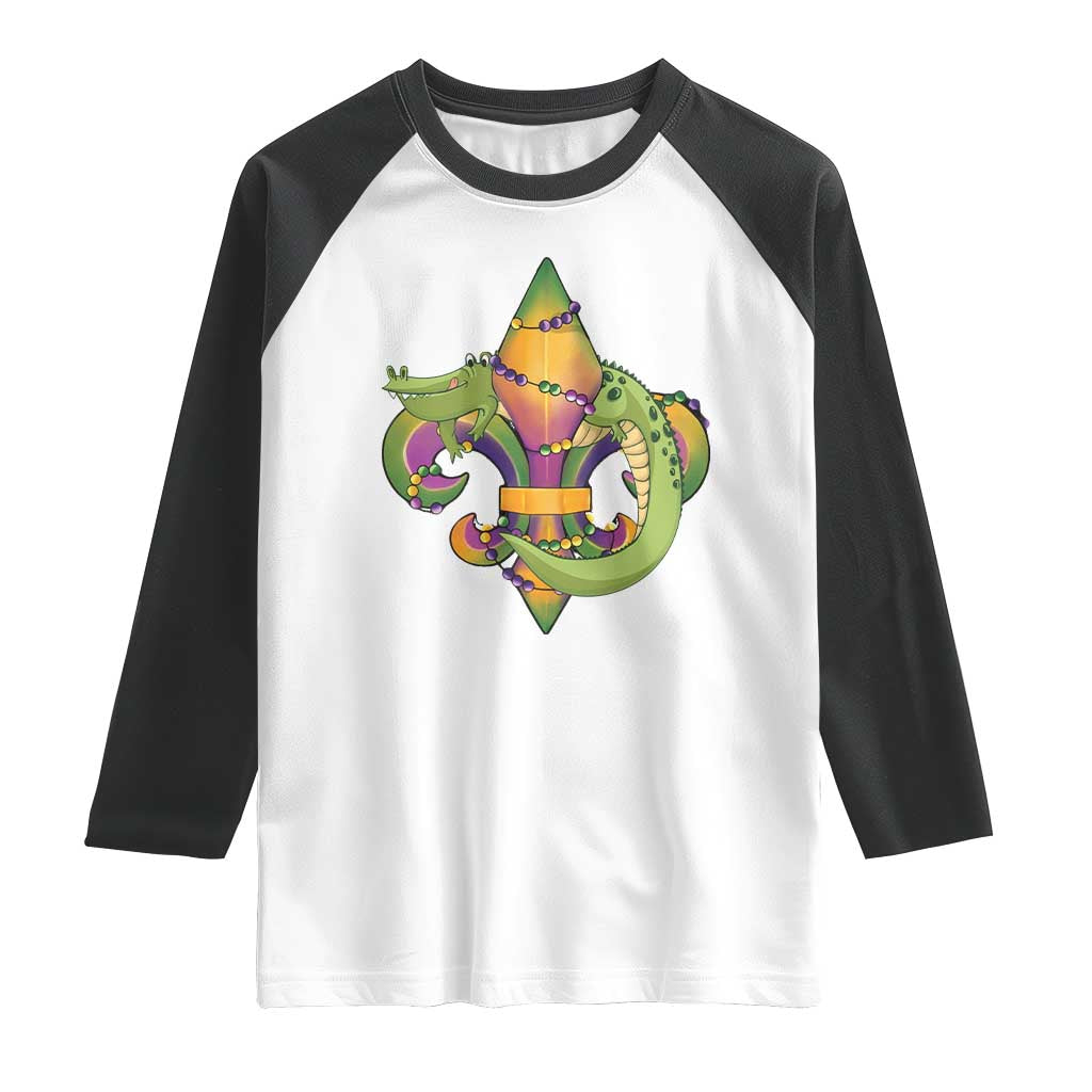 Mardi Gras Alligator Crocodiles Fleur De Lis Raglan Shirt