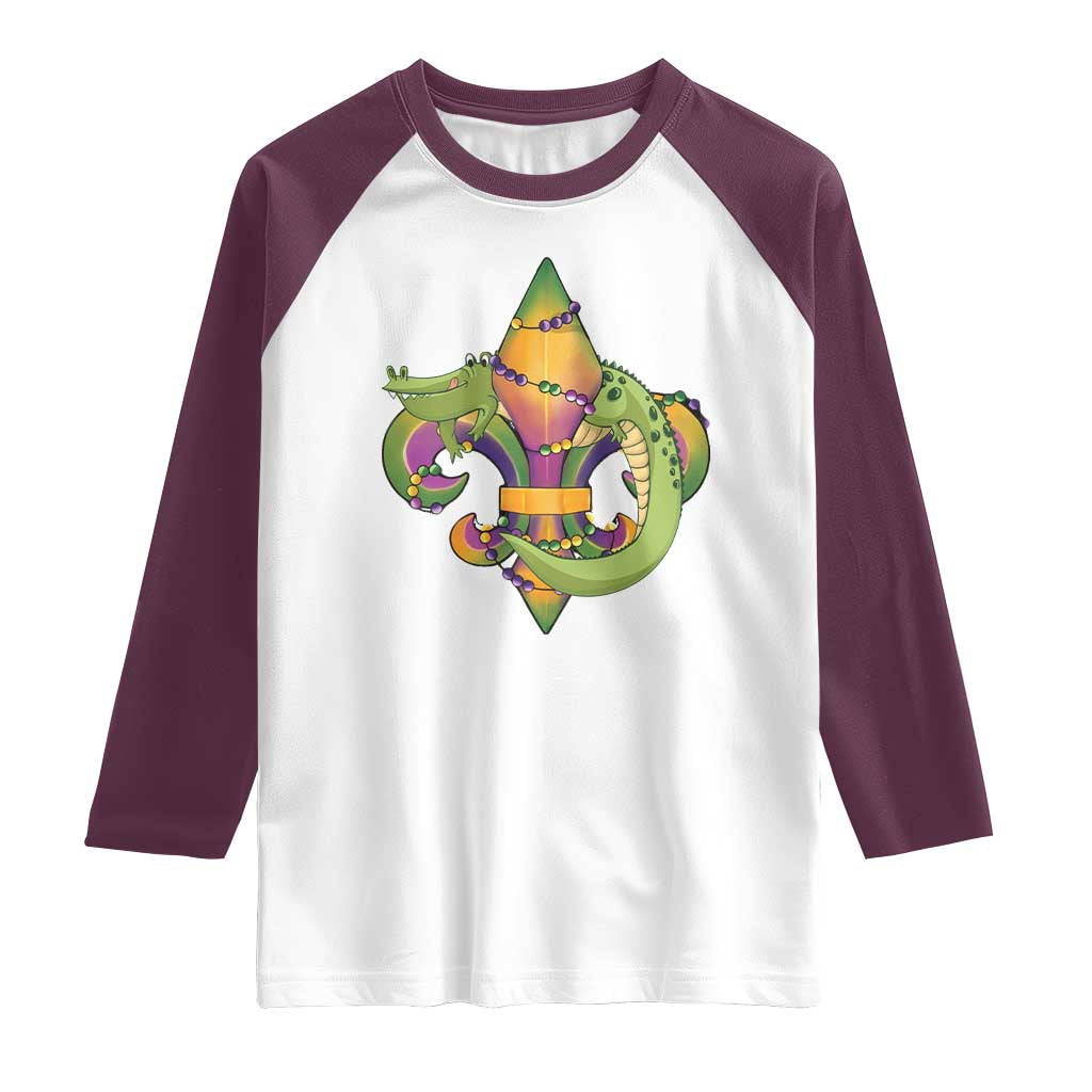 Mardi Gras Alligator Crocodiles Fleur De Lis Raglan Shirt