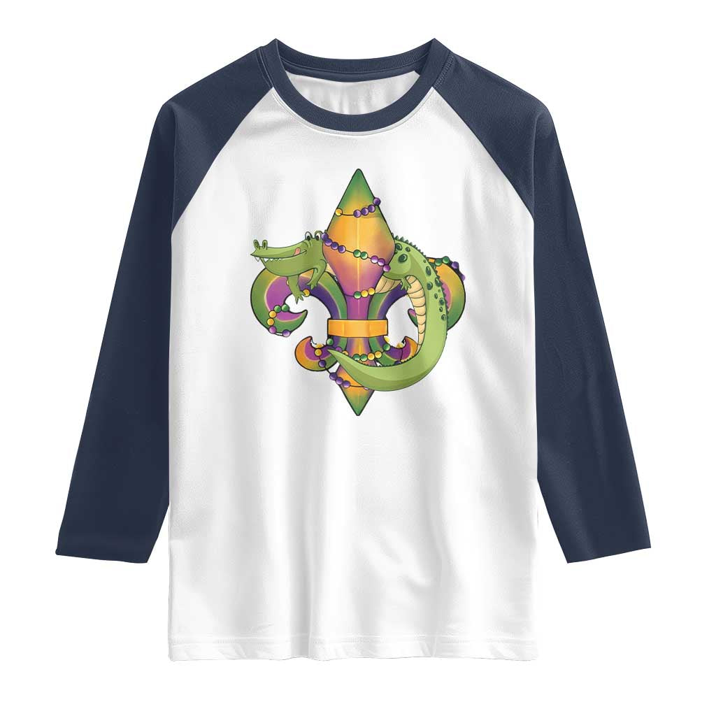 Mardi Gras Alligator Crocodiles Fleur De Lis Raglan Shirt