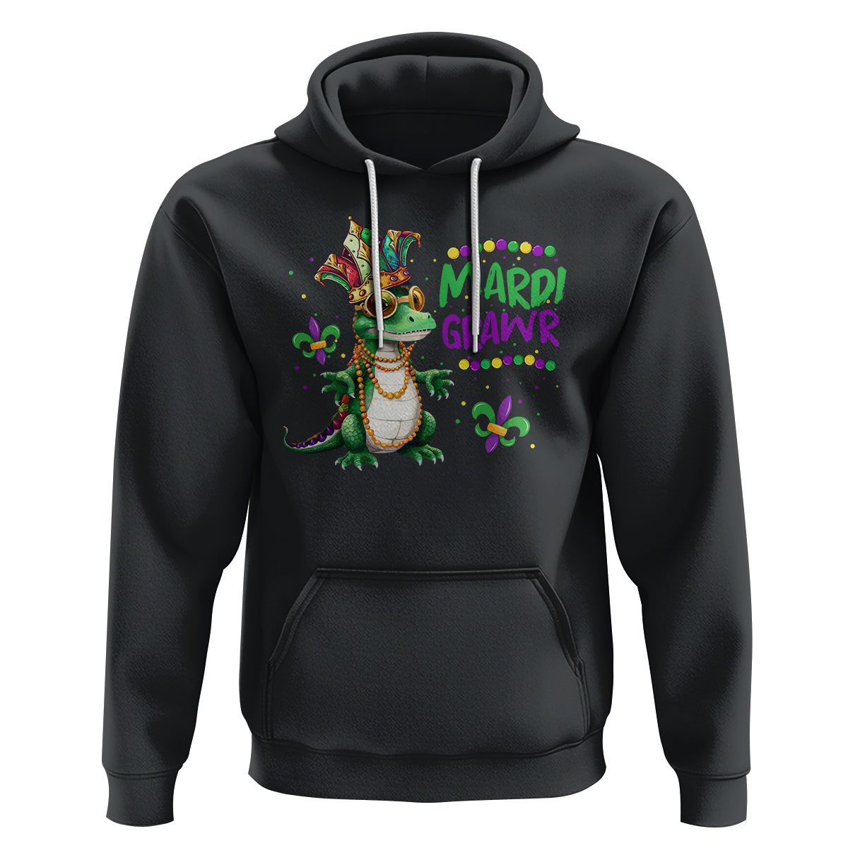 Mardi Grawr Gras Cute Bead Dinosaur Hoodie - Wonder Print Shop